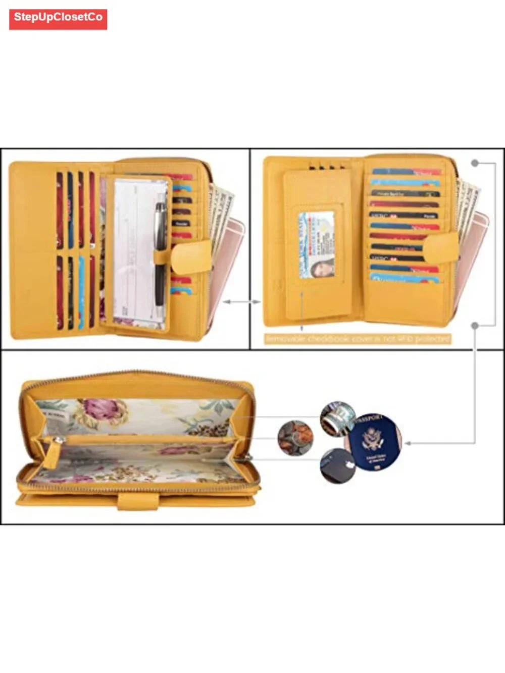Genuine Leather RFID Blocking Checkbook Wallet Clutch for Women